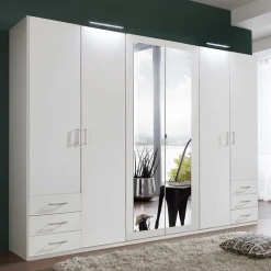Wohnen Kleiderschränke<6-türiger Kleiderschrank in Weiß mit Spiegel - Furcia