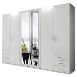 Wohnen Kleiderschränke<6-türiger Kleiderschrank in Weiß mit Spiegel - Furcia