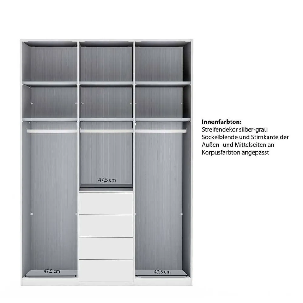 Wohnen Kleiderschränke<3-türiger Kleiderschrank in Weiß Glasfront - Rocca