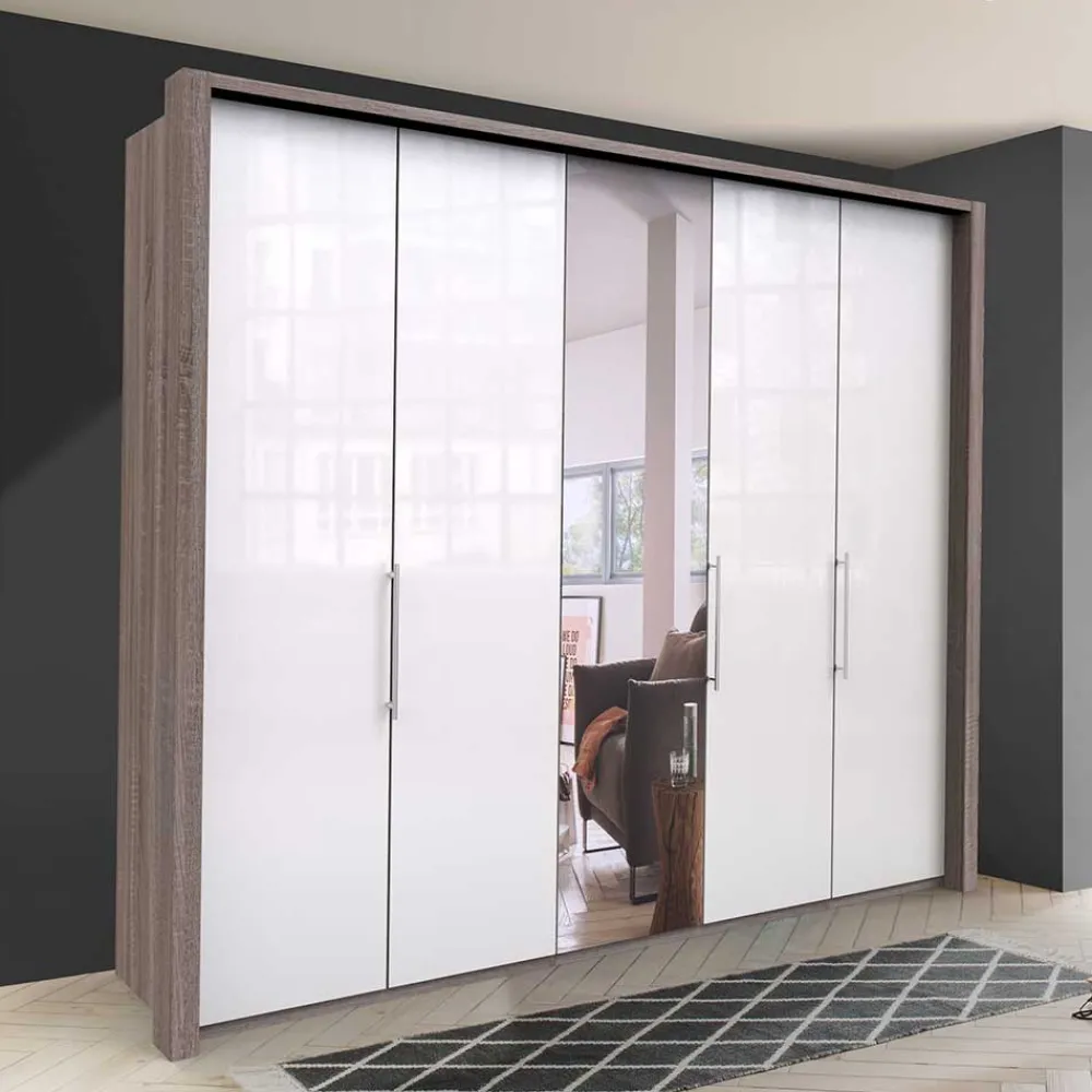Wohnen Kleiderschränke<3-türiger Kleiderschrank mit Spiegel & Weißglas - Empresian
