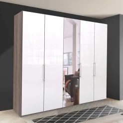 Wohnen Kleiderschränke<3-türiger Kleiderschrank mit Spiegel & Weißglas - Empresian