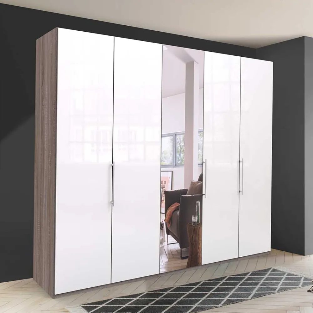 Wohnen Kleiderschränke<3-türiger Kleiderschrank mit Spiegel & Weißglas - Empresian