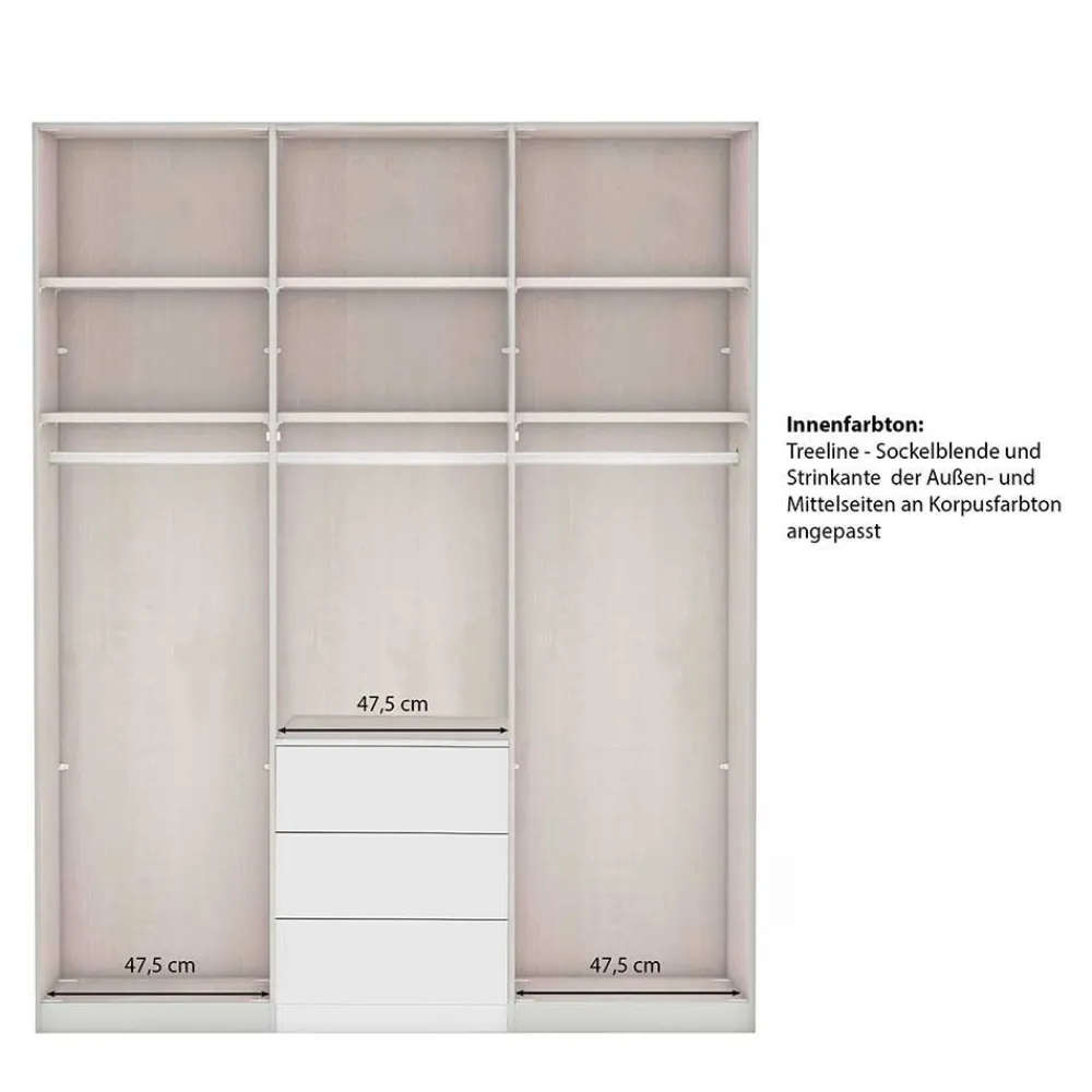 Wohnen Kleiderschränke<3-türiger Kombi-Kleiderschrank mit Spiegel - Mataram