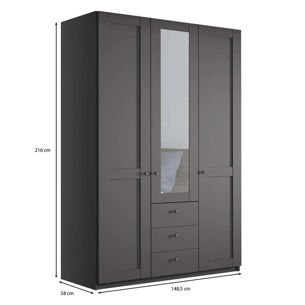 Wohnen Kleiderschränke<3-türiger Kombi-Kleiderschrank mit Spiegel - Mataram