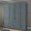 Wohnen Kleiderschränke<4-türiger Kombi-Kleiderschrank in Graugrün - Rajavo