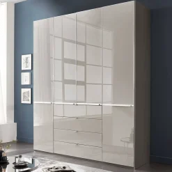 Wohnen Kleiderschränke<4-türiger Kombi-Kleiderschrank in Hellgrau Glas - Korcula