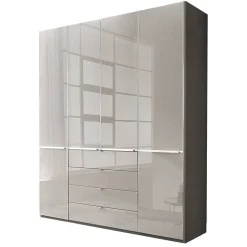 Wohnen Kleiderschränke<4-türiger Kombi-Kleiderschrank in Hellgrau Glas - Korcula