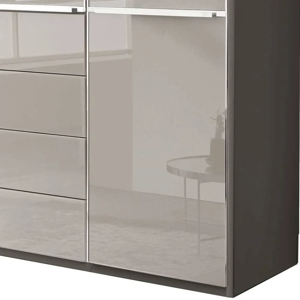Wohnen Kleiderschränke<4-türiger Kombi-Kleiderschrank in Hellgrau Glas - Korcula