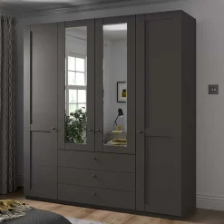 Wohnen Kleiderschränke|Schränke<4-türiger Kombi-Schlafzimmerschrank in Dunkelgrau - Mataram