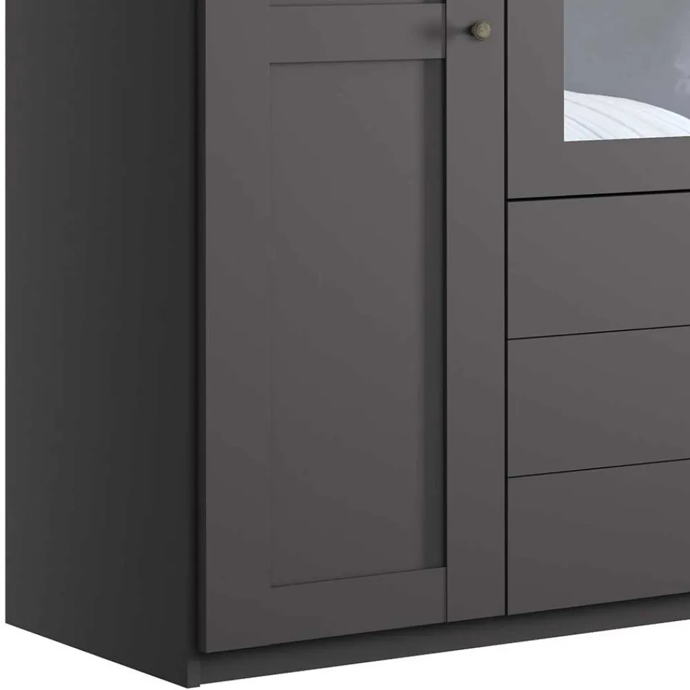 Wohnen Kleiderschränke|Schränke<4-türiger Kombi-Schlafzimmerschrank in Dunkelgrau - Mataram