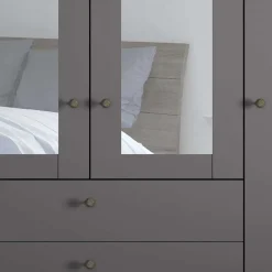 Wohnen Kleiderschränke|Schränke<4-türiger Kombi-Schlafzimmerschrank in Dunkelgrau - Mataram