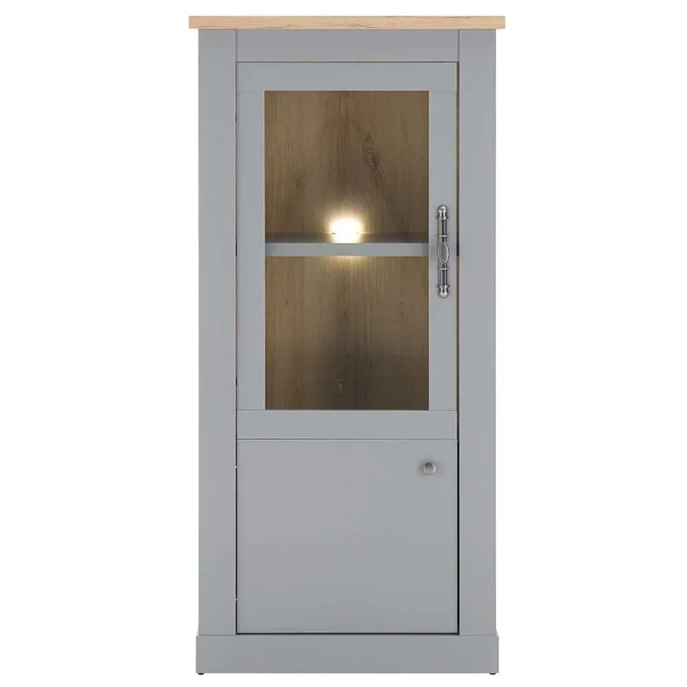 Wohnen Vitrinen<2-türiger Landhaus Vitrinenschrank in Lichtgrau - Buleta