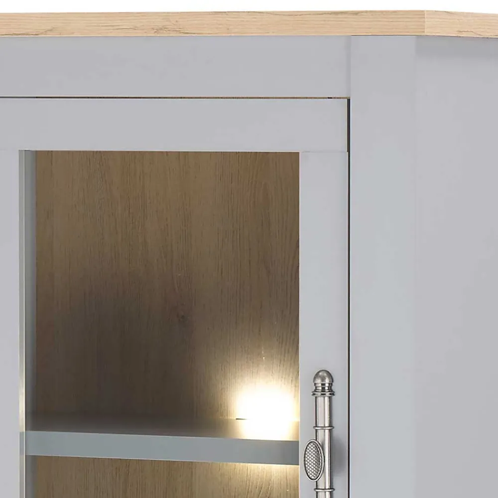 Wohnen Vitrinen<2-türiger Landhaus Vitrinenschrank in Lichtgrau - Buleta