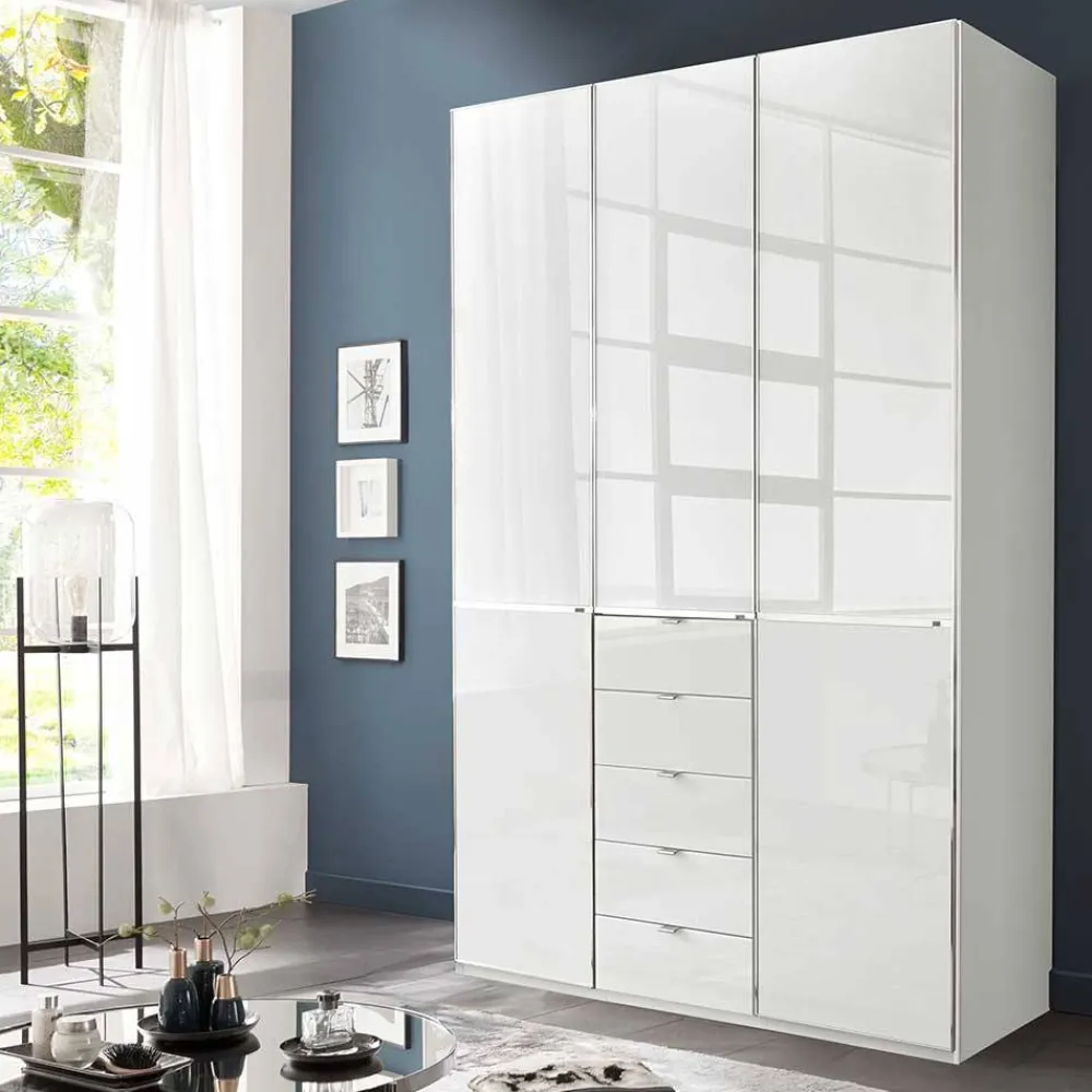 Wohnen Kleiderschränke|Schränke<3-türiger Schlafzimmerschrank in Weiß Glasfront - Rocca