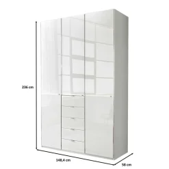 Wohnen Kleiderschränke|Schränke<3-türiger Schlafzimmerschrank in Weiß Glasfront - Rocca