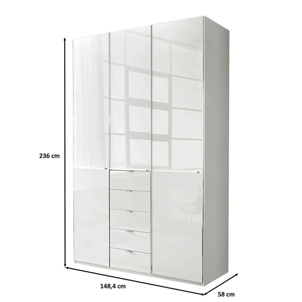 Wohnen Kleiderschränke|Schränke<3-türiger Schlafzimmerschrank in Weiß Glasfront - Rocca