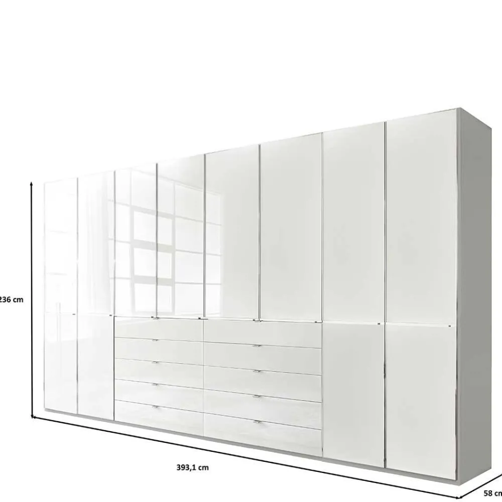 Wohnen Kleiderschränke<8-türiger Schlafzimmerschrank in Weiß Glasfront - Rocca
