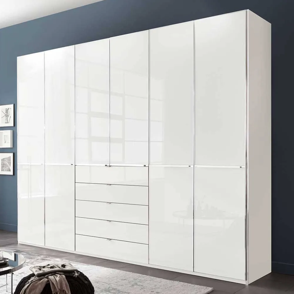 Wohnen Kleiderschränke<6-türiger Schlafzimmerschrank in Weiß Glasfront - Rocca