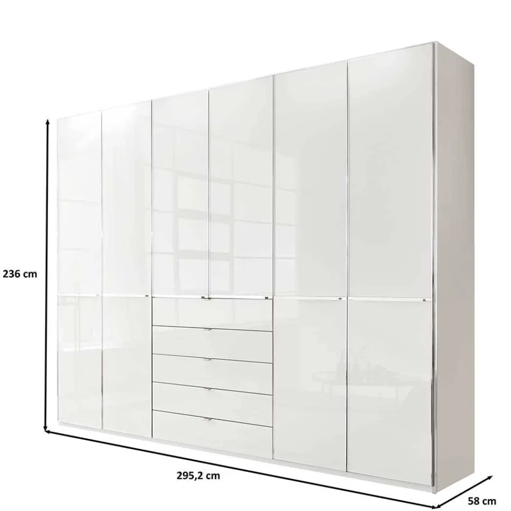 Wohnen Kleiderschränke<6-türiger Schlafzimmerschrank in Weiß Glasfront - Rocca