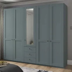 Wohnen Kleiderschränke<5-türiger Schlafzimmerschrank in Graugrün - Rajavo