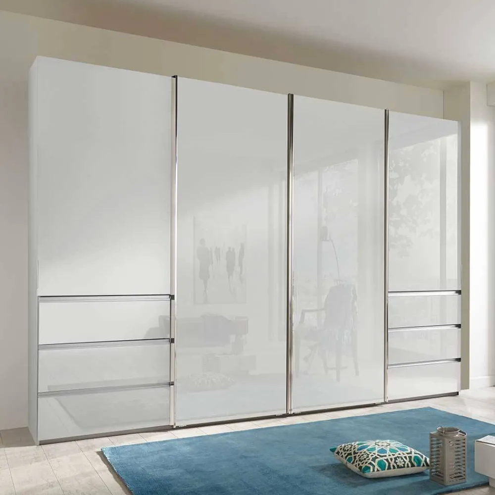 Wohnen Schränke<4-türiger Schwebetürenschrank in Weiß - Highlamp