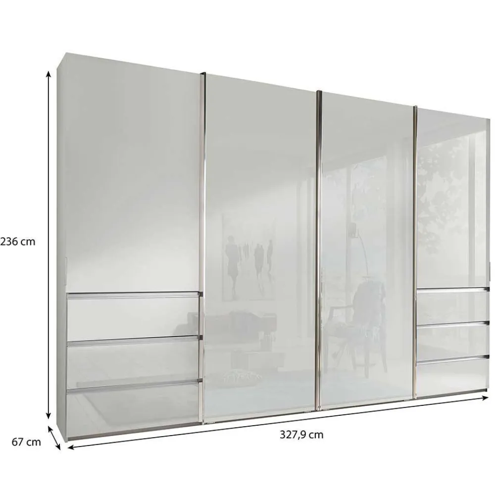 Wohnen Schränke<4-türiger Schwebetürenschrank in Weiß - Highlamp
