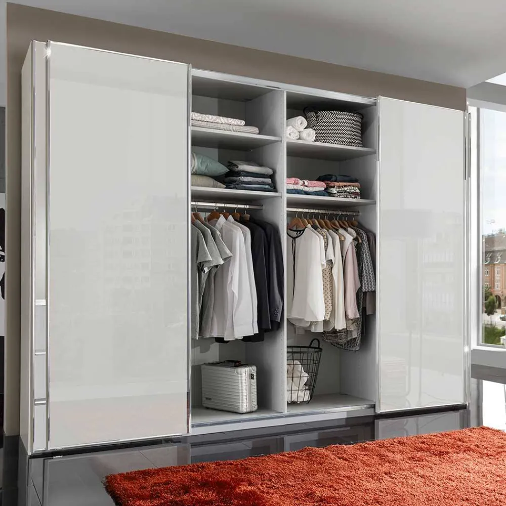 Wohnen Schränke<4-türiger Schwebetürenschrank in Weiß - Highlamp