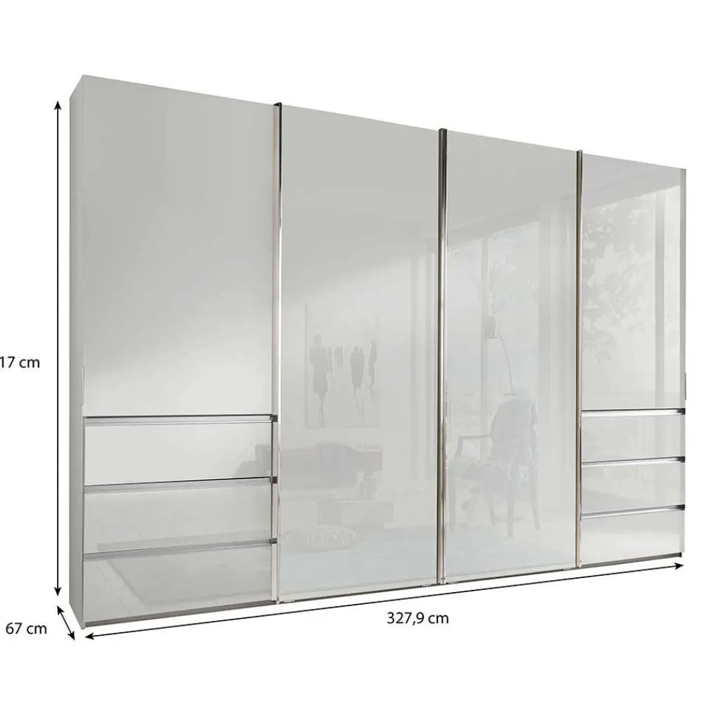 Wohnen Schränke<4-türiger Schwebetürenschrank in Weiß - Highlamp