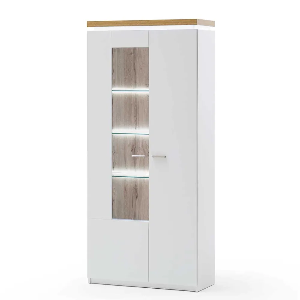 Wohnen Vitrinen<2-türiger Wohnzimmer Schrank mit Glaseinsatz & LED - Caldri