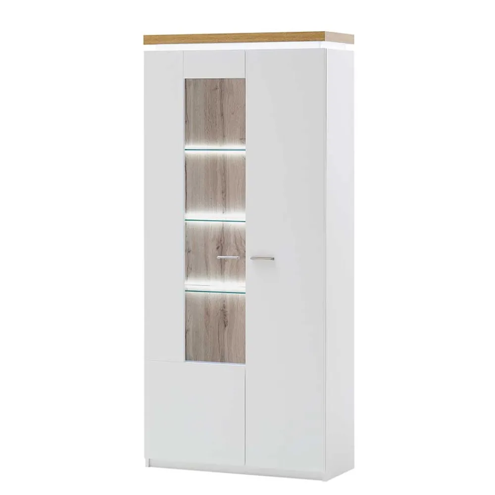 Wohnen Vitrinen<2-türiger Wohnzimmer Schrank mit Glaseinsatz & LED - Caldri