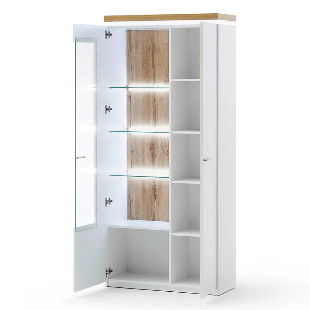 Wohnen Vitrinen<2-türiger Wohnzimmer Schrank mit Glaseinsatz & LED - Caldri