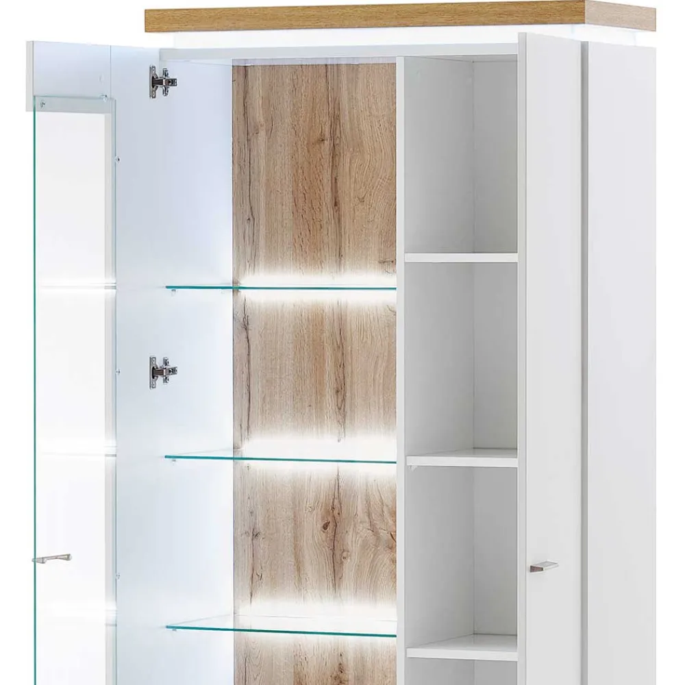 Wohnen Vitrinen<2-türiger Wohnzimmer Schrank mit Glaseinsatz & LED - Caldri