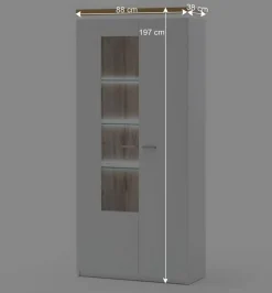Wohnen Vitrinen<2-türiger Wohnzimmer Schrank mit Glaseinsatz & LED - Caldri