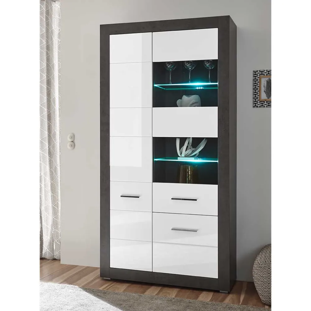 Wohnen Vitrinen|Schränke<3-türiger Wohnzimmer Schrank mit Glas - Istensa