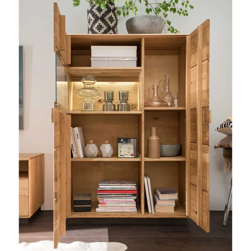 Wohnen Highboards|Schränke<2-türiger Wohnzimmerschrank mit LED Beleuchtung - Xeddos