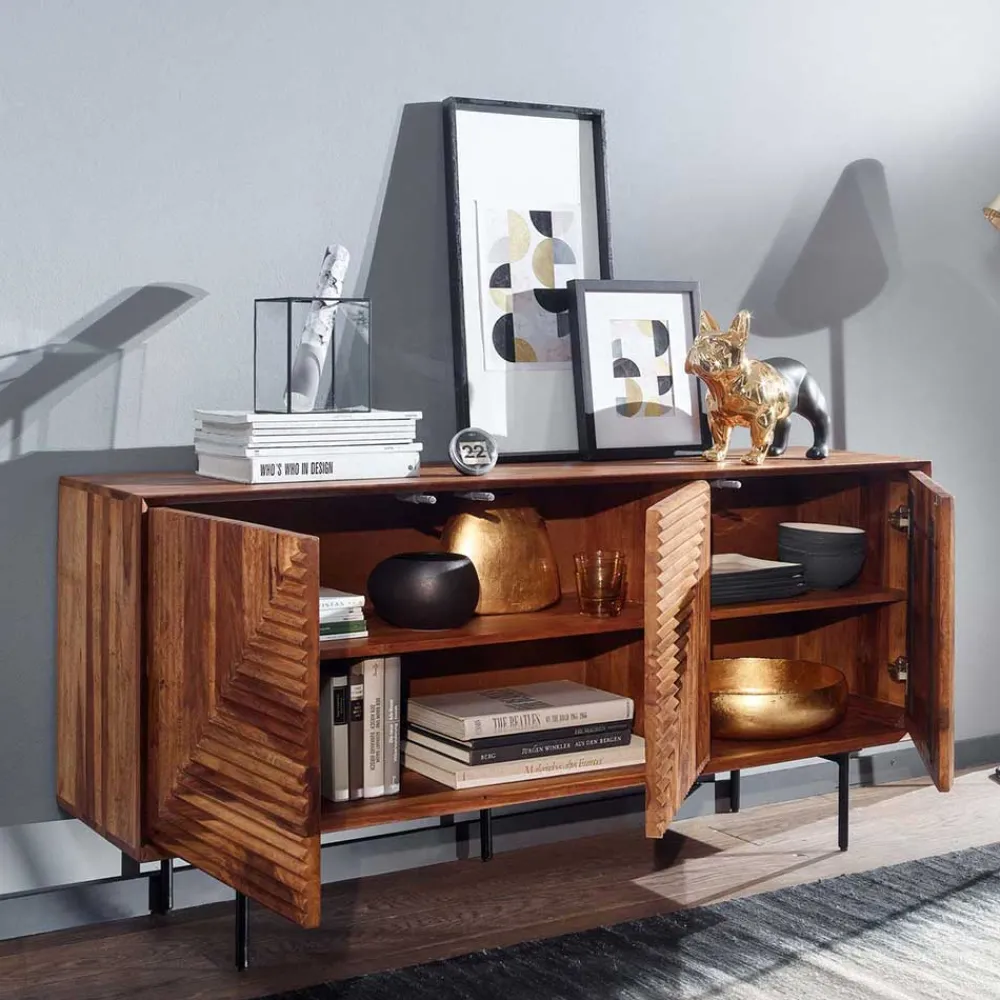 Wohnen Sideboards<3-türiges Designer Sideboard aus Massivholz - Madrino