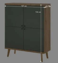 Wohnen Highboards<4-türiges Highboard in Graugrün und Wildeiche - Oliva