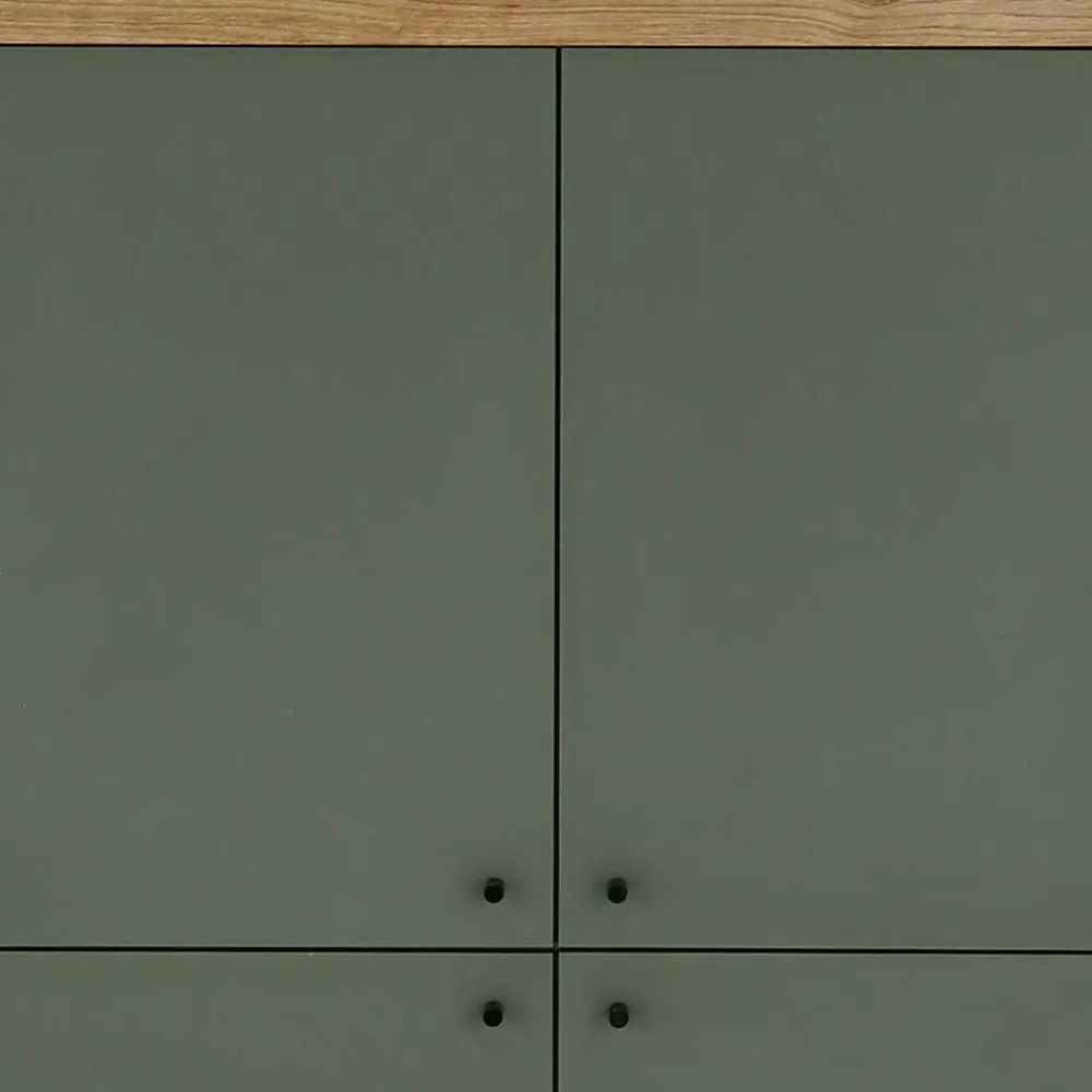 Wohnen Highboards<4-türiges Highboard in Graugrün und Wildeiche - Oliva