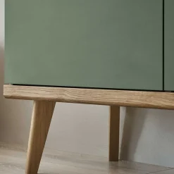 Wohnen Highboards<4-türiges Highboard in Graugrün und Wildeiche - Oliva