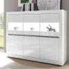 Wohnen Highboards|Kommoden<6-türiges Highboard in Weiß Hochglanz Mextra & Beton Dekor