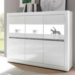 Wohnen Highboards|Kommoden<6-türiges Highboard in Weiß Hochglanz Mextra & Beton Dekor