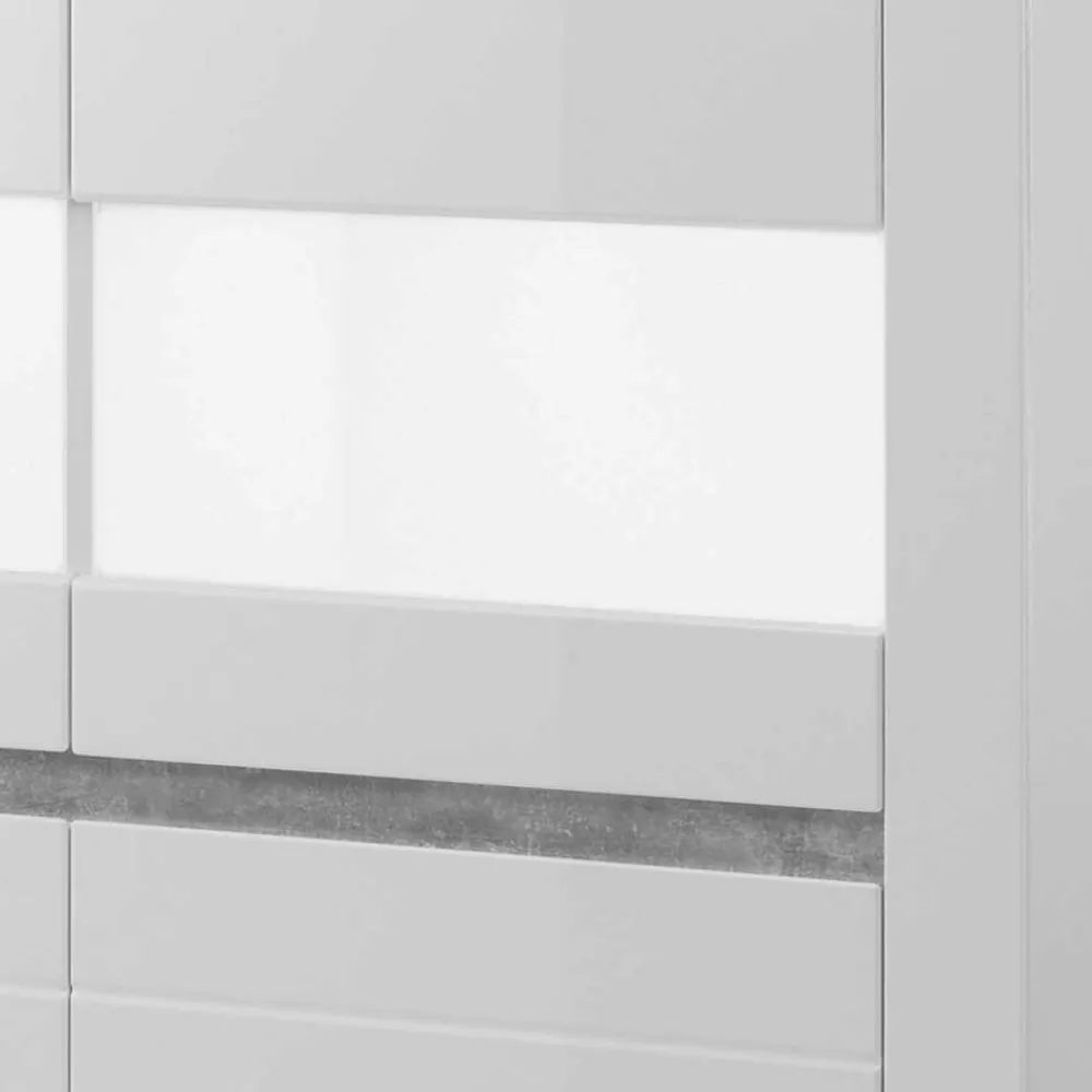 Wohnen Highboards|Kommoden<6-türiges Highboard in Weiß Hochglanz Mextra & Beton Dekor