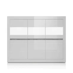 Wohnen Highboards|Kommoden<6-türiges Highboard in Weiß Hochglanz Mextra & Beton Dekor