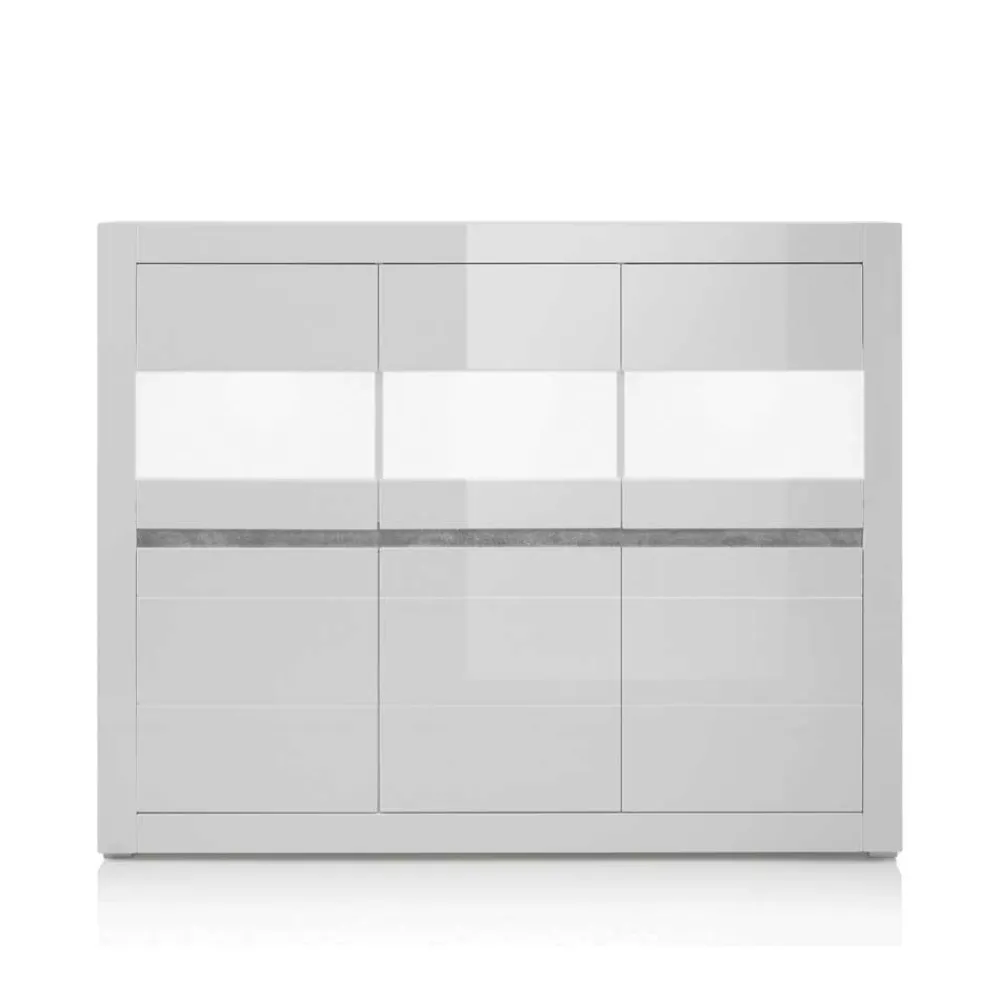 Wohnen Highboards|Kommoden<6-türiges Highboard in Weiß Hochglanz Mextra & Beton Dekor