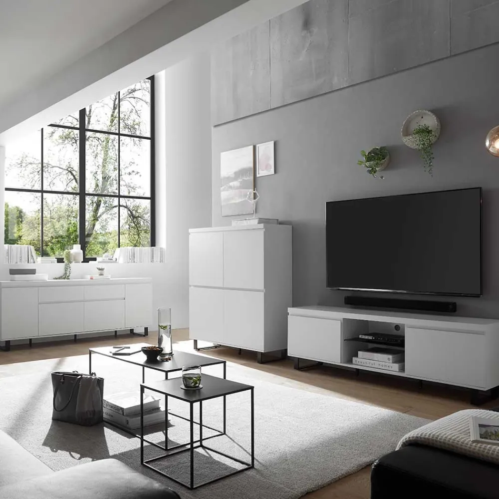 Wohnen Highboards<4-türiges Highboard in Weiß mit Schwarz - Atela
