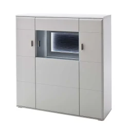 Wohnen Highboards|Vitrinen<3-türiges Highboard mit Glas Einsatz in Weiß - Hazime