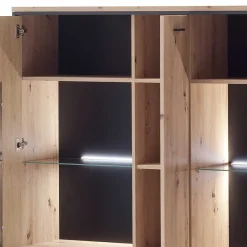 Wohnen Highboards|Kommoden<3-türiges Highboard mit Glas in Holzdekor Eiche - Nikdus