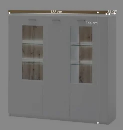 Wohnen Highboards|Vitrinen<3-türiges Highboard Vitrine beleuchtet LED - Caldri