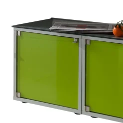 Wohnen Lowboards<3-türiges Lowboard mit Glas Türen in Grün - Leaf