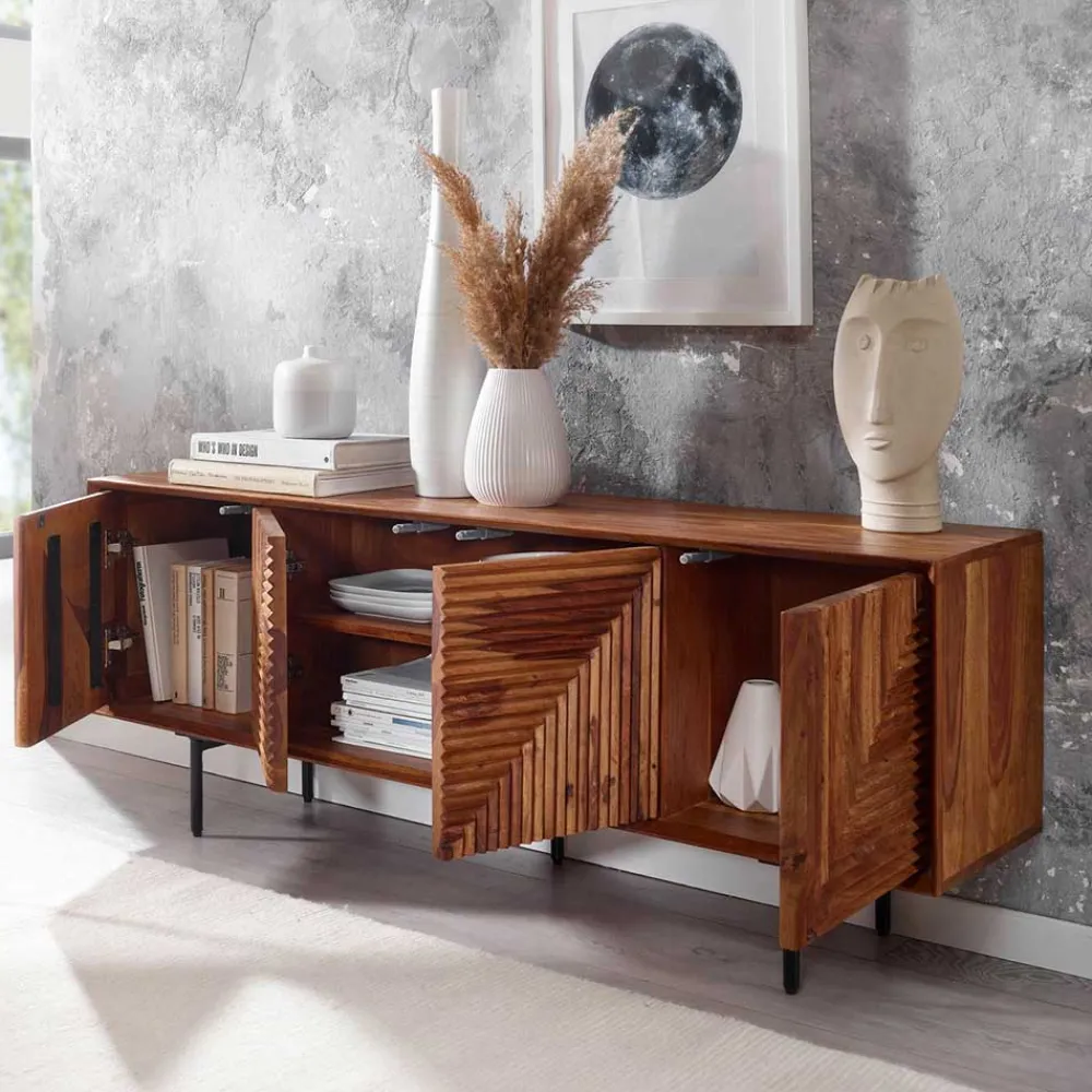 Wohnen Tv & Hifi-Möbel|Lowboards<4-türiges Massivholz Sideboard 140 cm breit - Surin